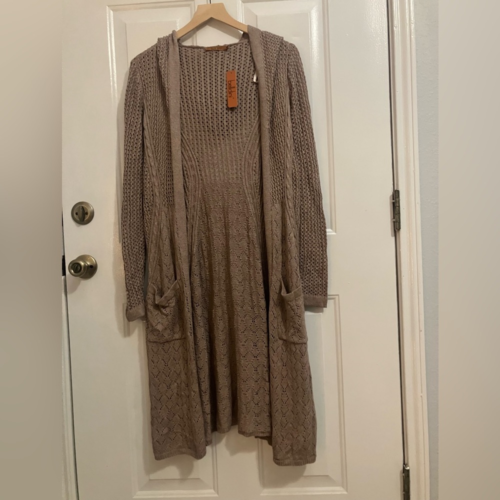 Belldini - beige/taupe cardigan sweater, with hoodie